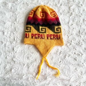 Vintage Chullo Hat Adult OS Yellow Handmade Knit Peru Alpaca Flap Soft Tassels